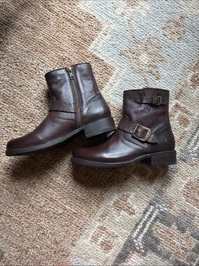 Frye Brown Leather Harness Zip Ankle Boots never worn.